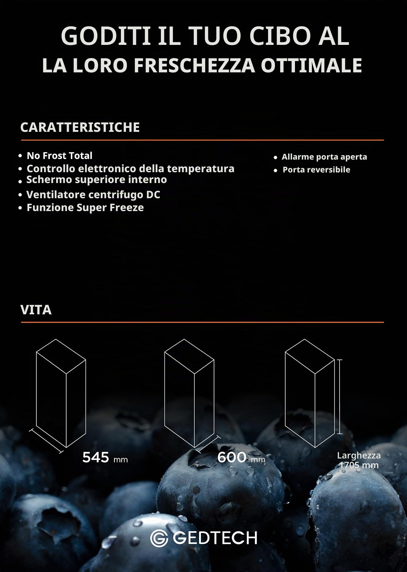 GEDTECH GCO224NFWH - Congelatore per armadio 224L - No Frost - Bianco