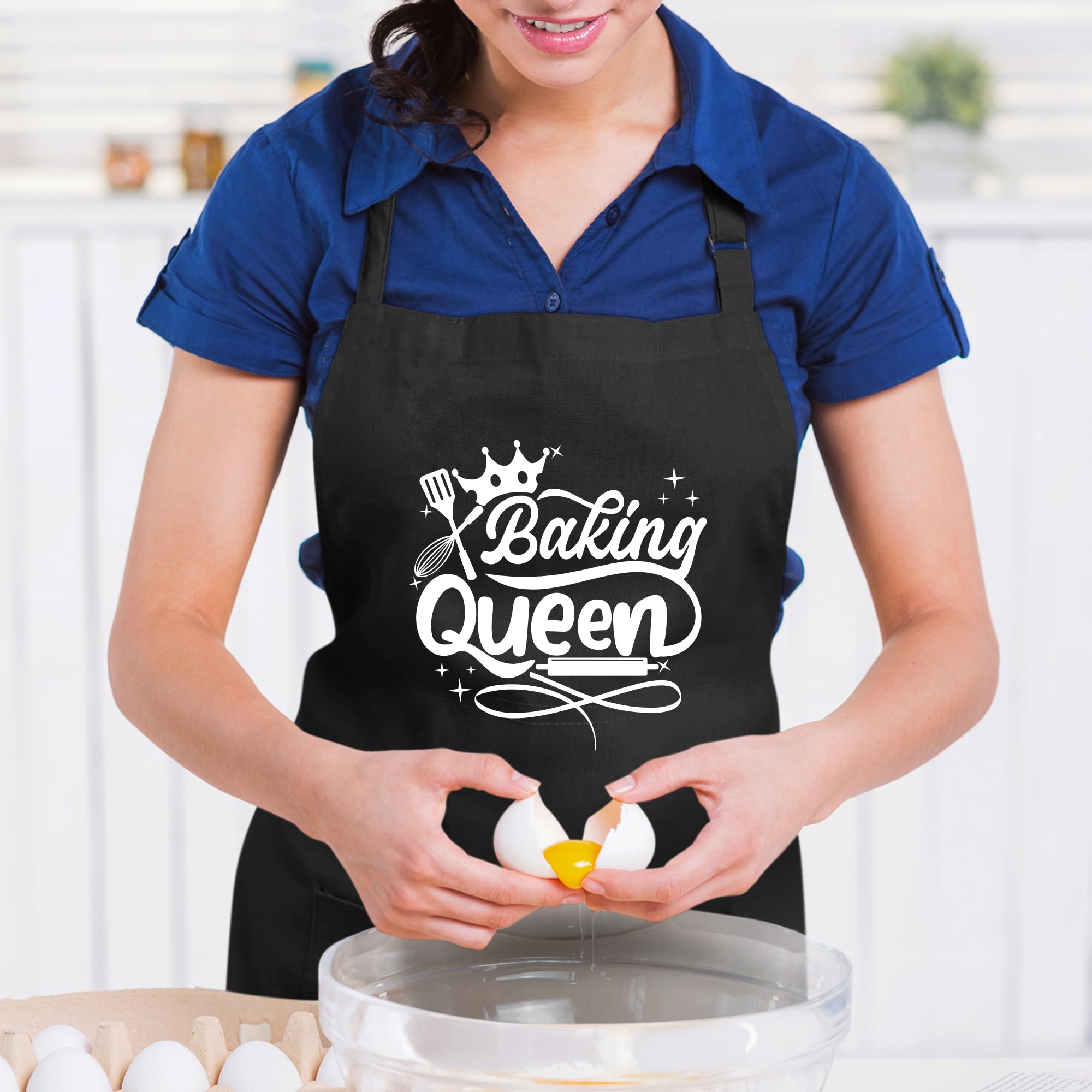 Delantales de Baking Queen para mujer, divertido delantal impreso, regalo para su chef, delantal de cocina, delantal de barbacoa, regalo para mamá, Negro, Taille unique