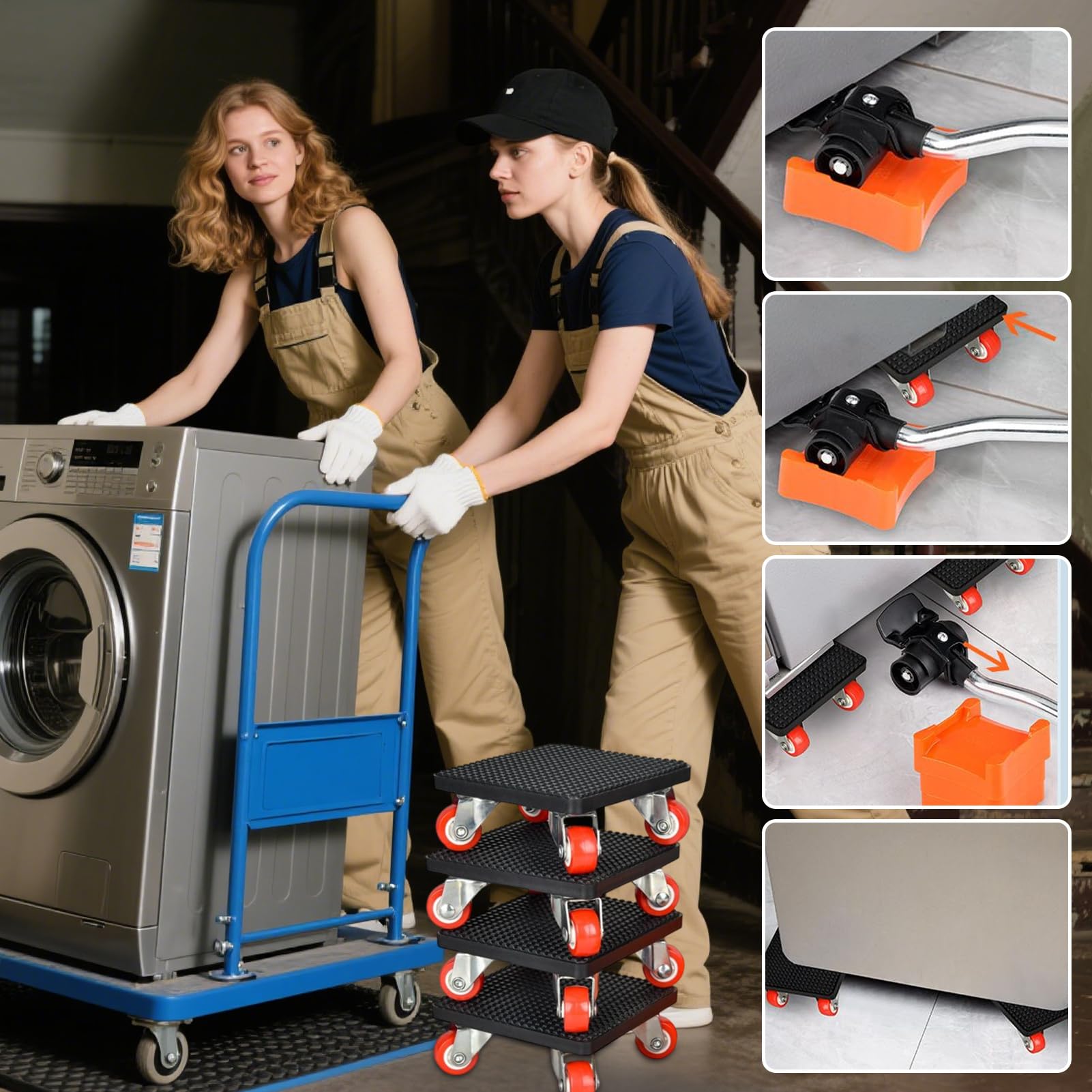 Spostamobili Con Rotelle Cuscinetti Scorrevoli ad Alta Capacità | Kit Strumenti per Sollevamento e Spostamento Mobili per Frigorifero Lavatrice Divano Materassi Armadio Scrivania Pianoforte