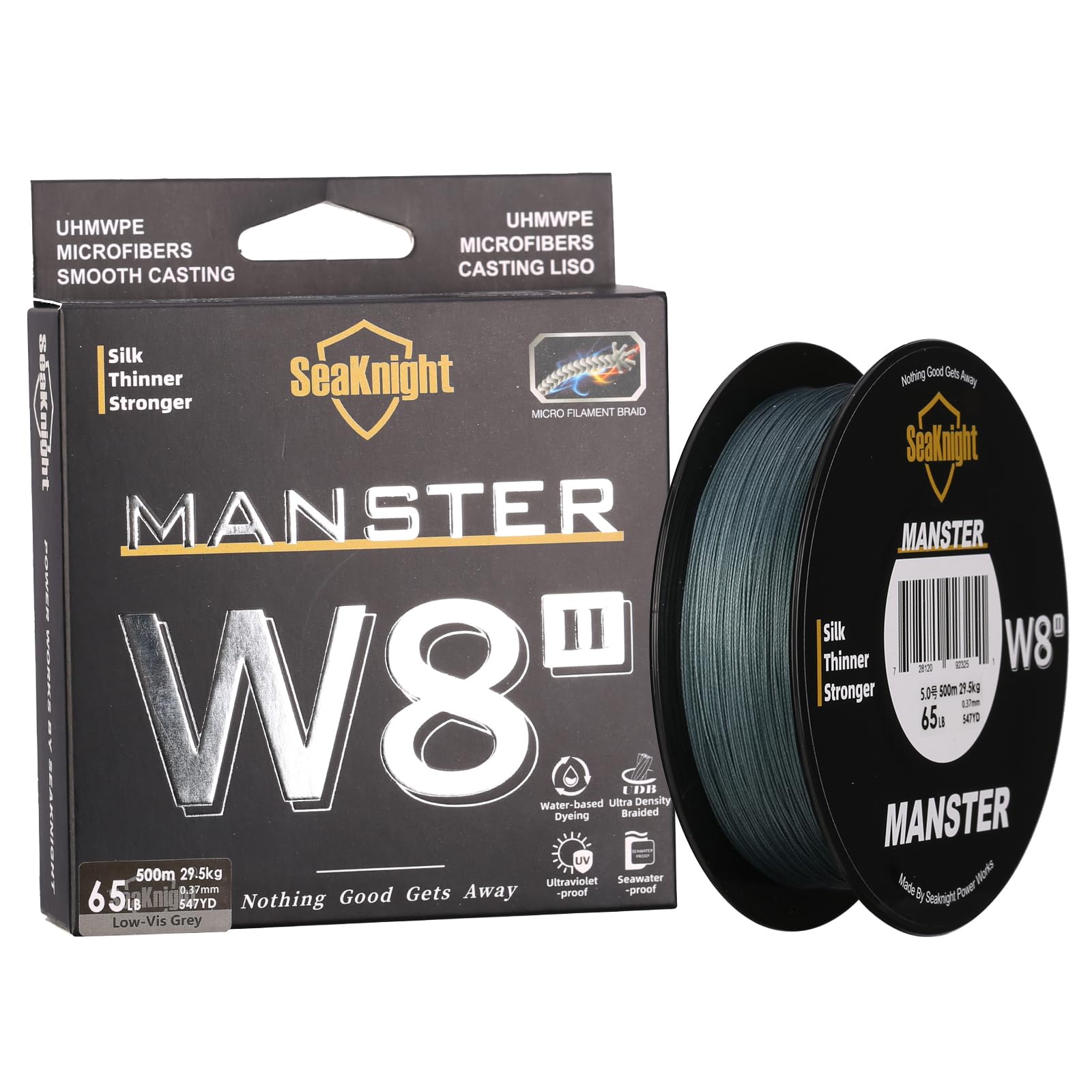 SeaKnight MANSTER W8 II 8 Strand Braided Fishing Line -Super Strong, Abrasion Resistant, No Stretch Braided Line-15LB to 100LB Test for Saltwater and Freshwater Fishing Line Braid