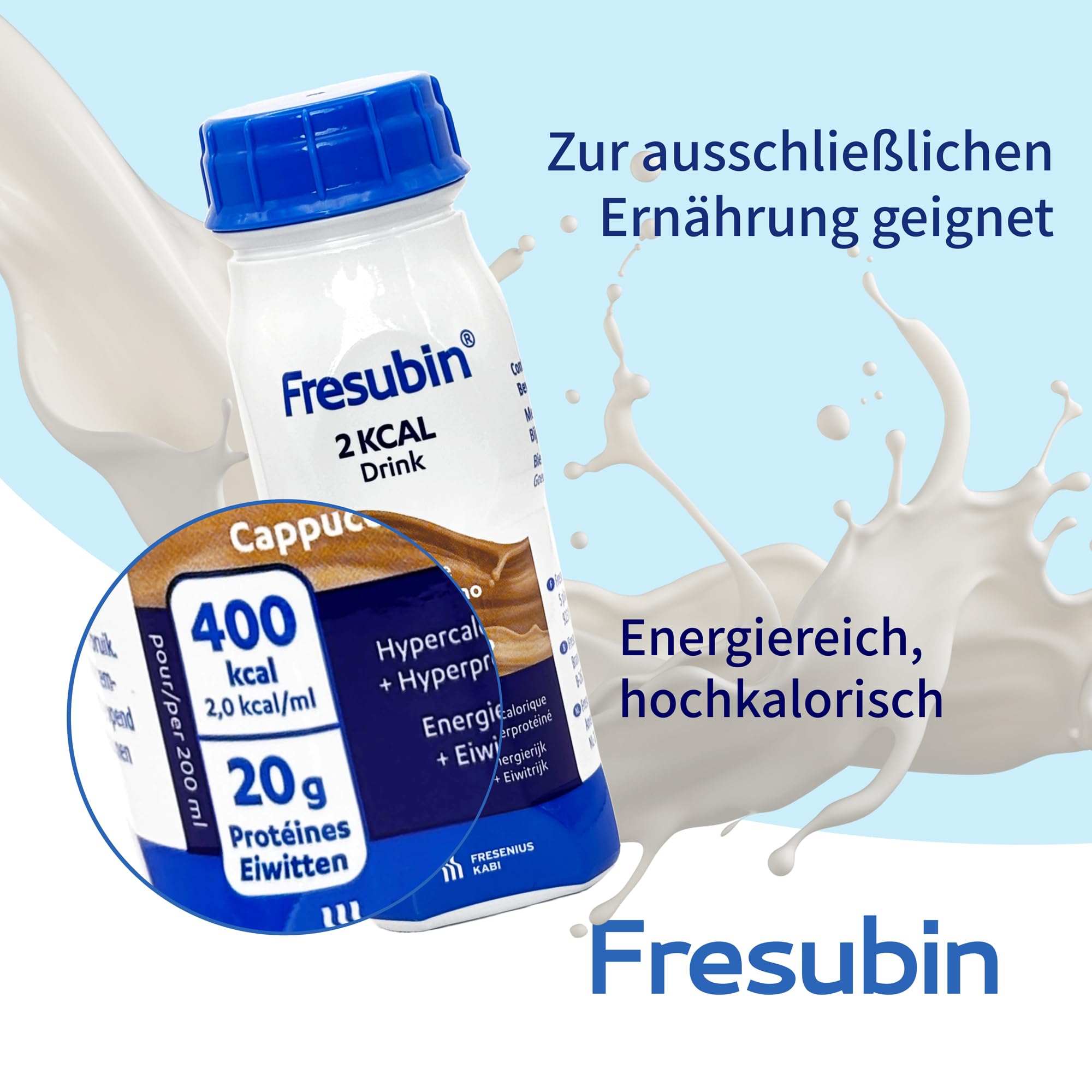 Fresubin 2 KCAL Drink Cappuccino 24x200ml- Hochkalorische Trinknahrung mit 20g Eiweiß (ohne Ballaststoffe) von Fresenius Kabi, 400 kcal pro Flasche, ideal bei Mangelernährung