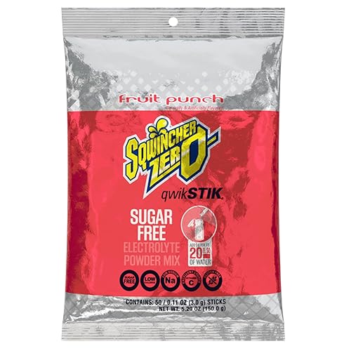Sqwincher Qwik Stick - Palitos concentrados en polvo de 0.11 onzas, bebida electrolítica Fruit Punch Lite, rinde 20 onzas (50 unidades por paquete)