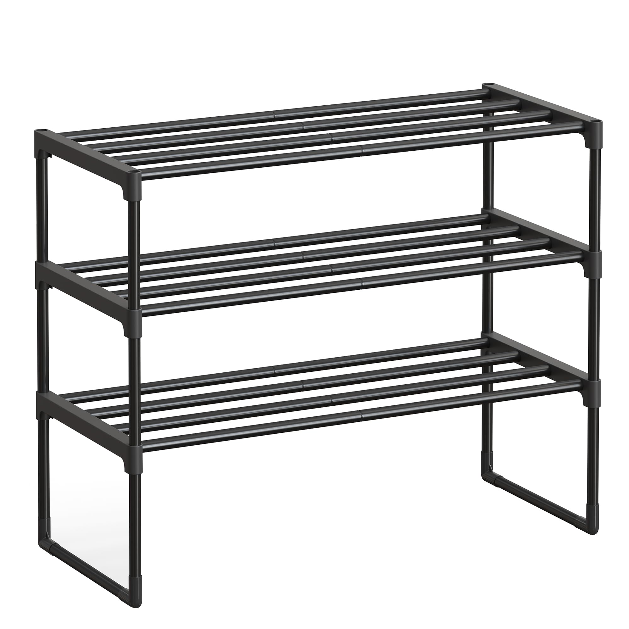 SONGMICS Shoe Rack, 3-Tier Shoe Organizer, Metal Storage Shelf, Upright or Upside Down, for 8-12 Pairs, Stackable, for Entryway, 11.8 x 26.8 x 21.7 Inches, Black ULSA203B01 3 Tiers (26.8"W) 