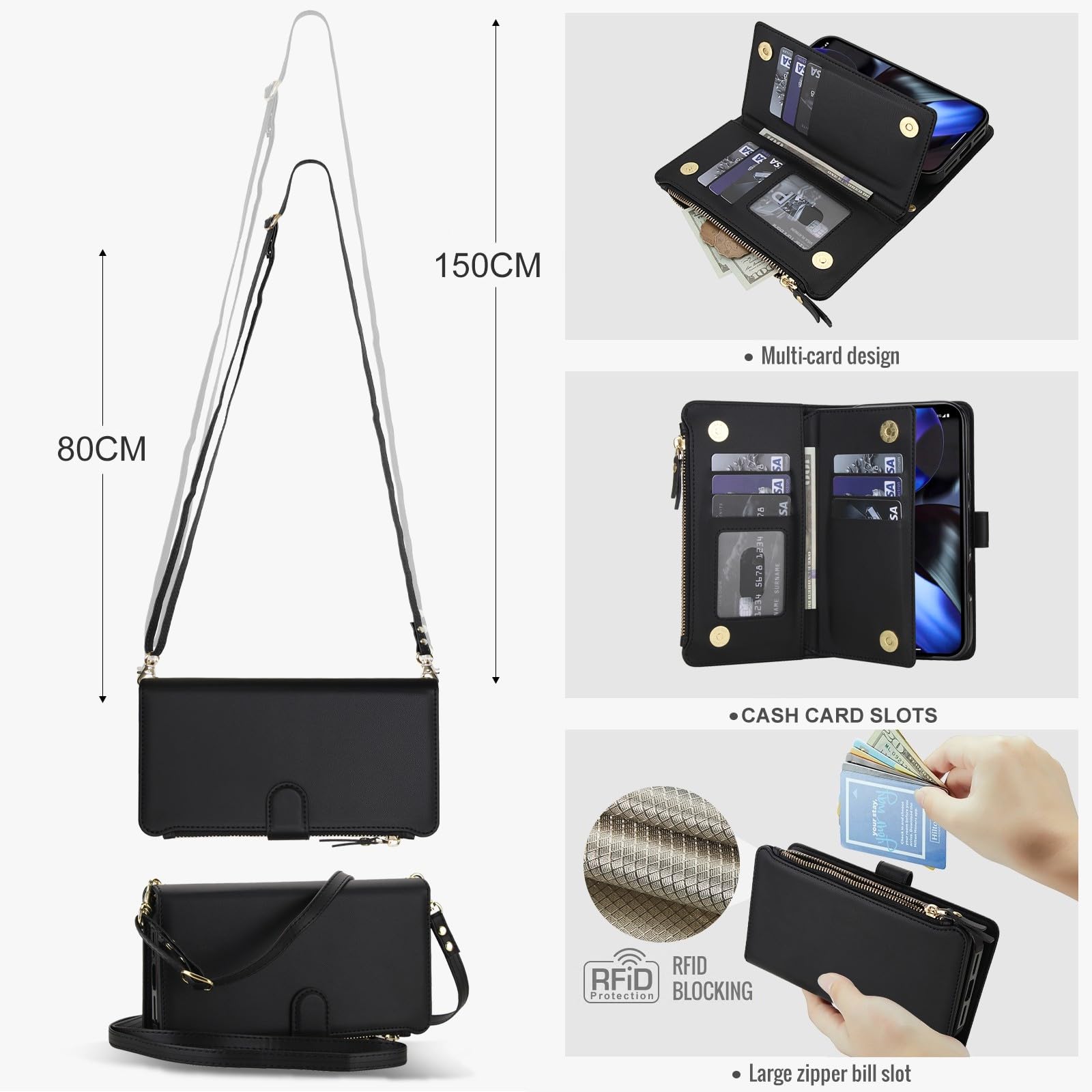 Generic Funda compatible con Google Pixel 9 Pro XL (color: albaricoque) funda de piel extraíble con correa para el hombro