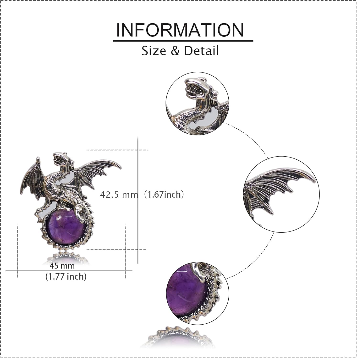6 Pieces Crystal Dragon Pendants Natural Cabochon Shape Gemstone Alloy Dragon Jewelry Charm for Jewelry Making Necklace - Image 2
