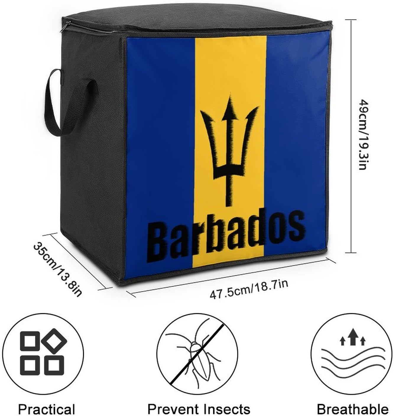 Barbados Flag Barbadian Large Comforter Blanket Storage Bags Bins 70L Closet Organizer with Handles