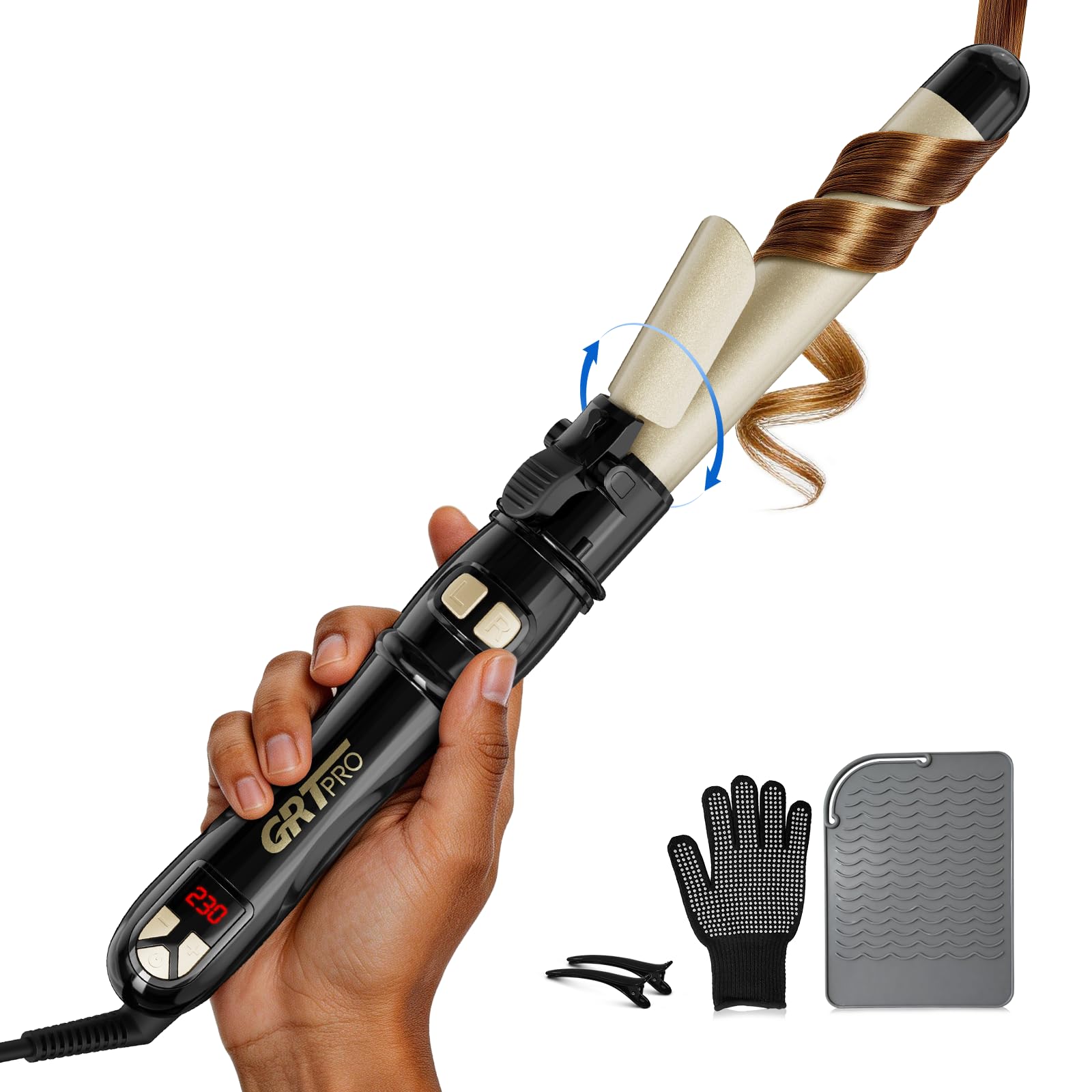 Rizador De Pelo Automático 28mm Profesional Rizos Grandes 14 Niveles Calor 100-230°C Pantalla LED Calentamiento Rápido 30s Apagado Automático