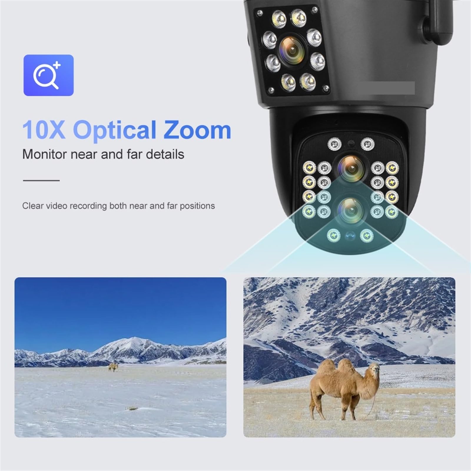 Telecamera di sicurezza a doppio schermo 4K esterna da 8MP Tre lenti PTZ Zoom ottico 10X CCTV impermeabile con tracciamento automatico Installazione semplice(WIFI 8MP Add 32GB)