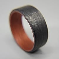 Vista 3 de Handmade Ring Band - Men's or Women's Carbon Fiber Ring with Copper Composite Interior, Matte Finish, Flat Black Band, Durable, Waterproof, Sizes