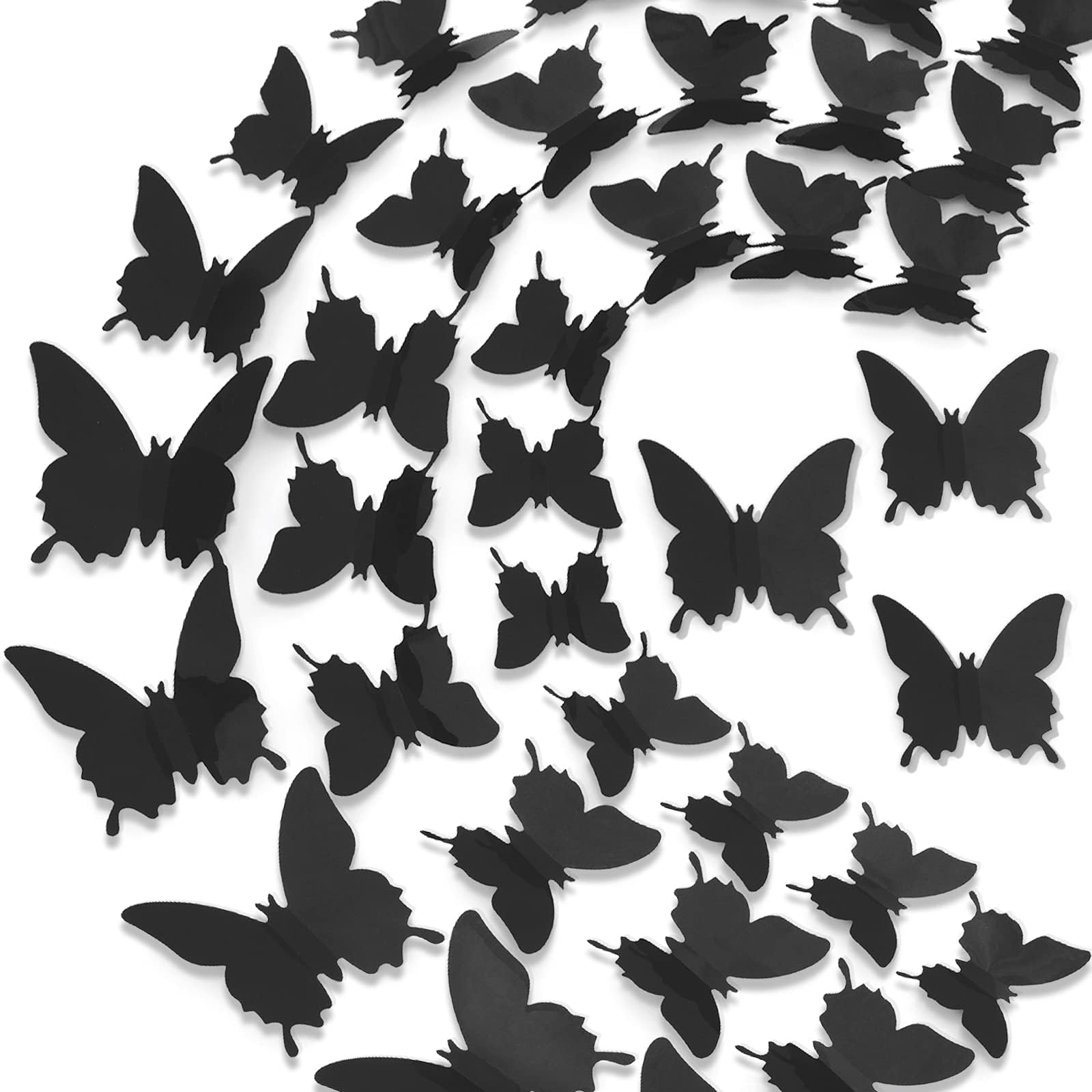 3D Butterfly Wall Decor 48pcs Black Polished Stickers 3 Sizes Durable Butterfly Decals DIY Wall Art for Bedroom Living Room Halloween Decoration Party Indoor (Black)