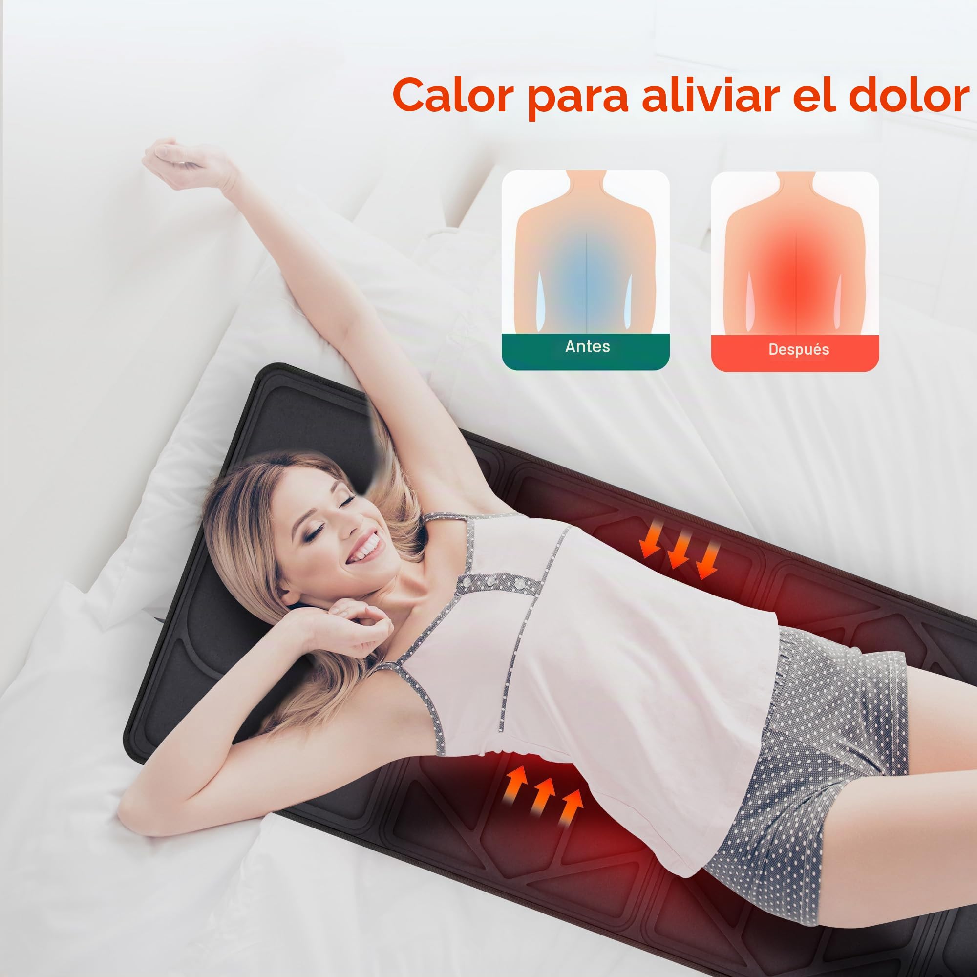Snailax Alfombrilla de masaje de cuerpo completo con calor, 10 motores, masajeadores de espalda completa con 2 almohadillas de calefacción para cuello, espalda, hombros, almohadilla de colchón de