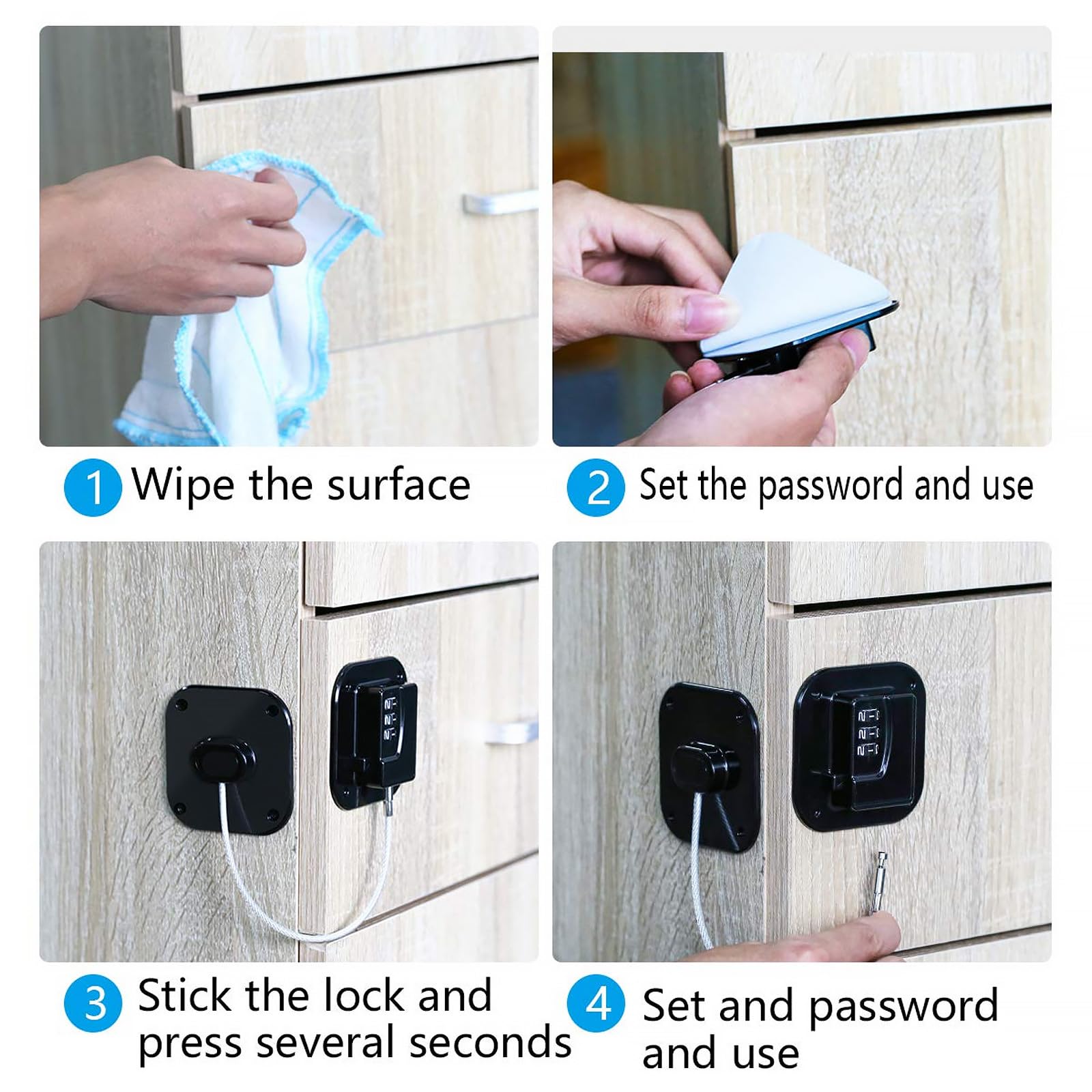 Ciieeo Serratura di Sicurezza per Frigorifero e Cassetto Password Digitale Blocco Adesivo senza Fori Resistente al Calore per e Superfici Lisce come Vetro e Piastrelle