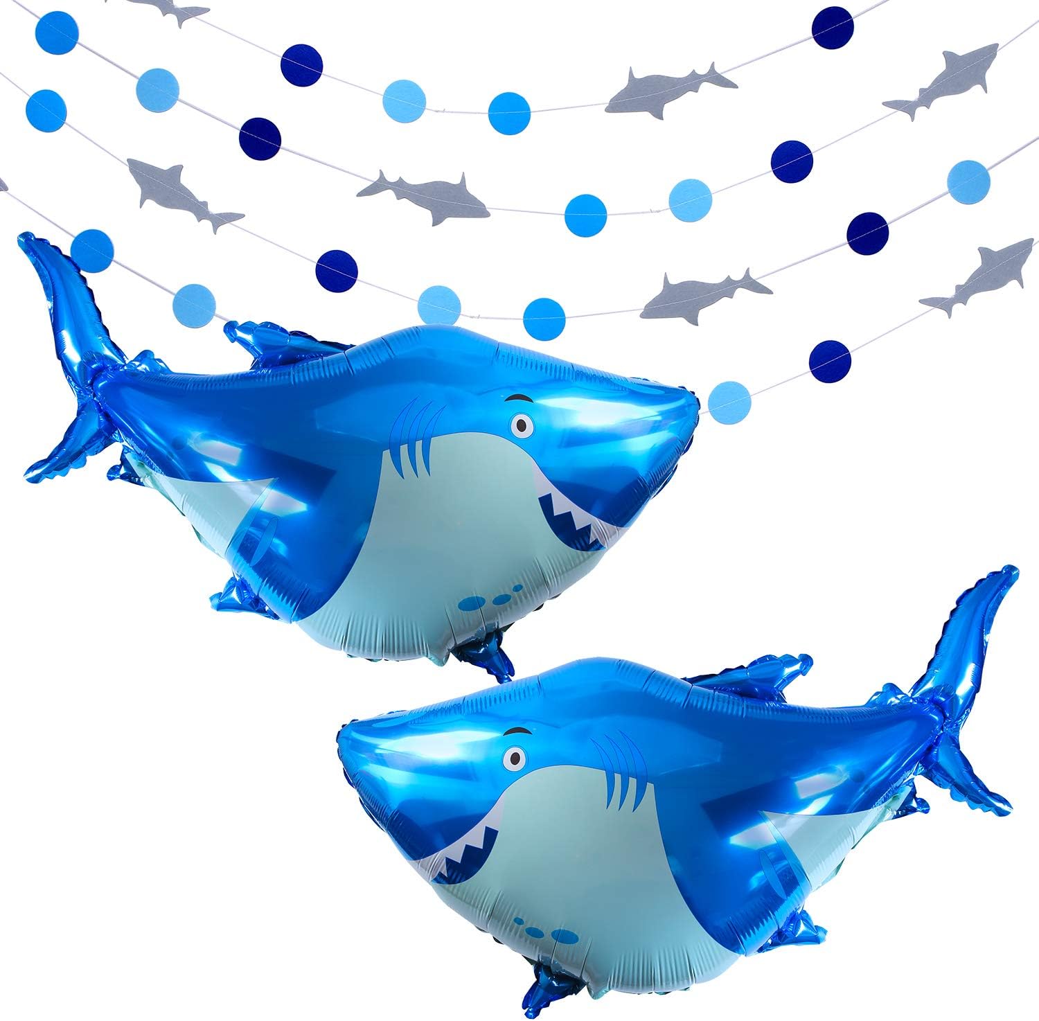 Tupa 4 Pack Shark Banner Shark Nursery Garland Shark Birthday Decorations and 2 Pieces Large Shark Balloons for Baby Shower Birthday Party Decorations