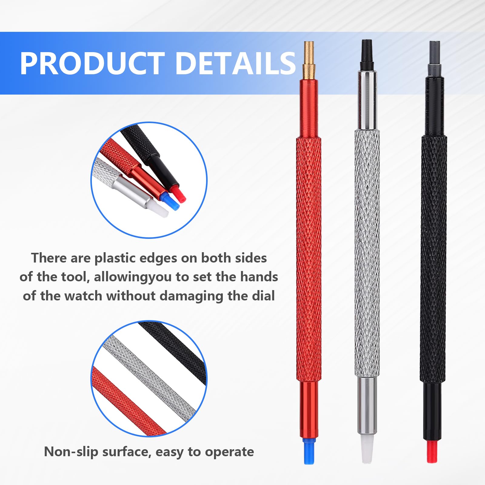 Lot de 3 outils de démontage de réglage de la main de montre 7404 avec poussoir et tournevis à maillons, kit d'outils de réparation de montre en acier inoxydable pour horlogers, 3 outils de