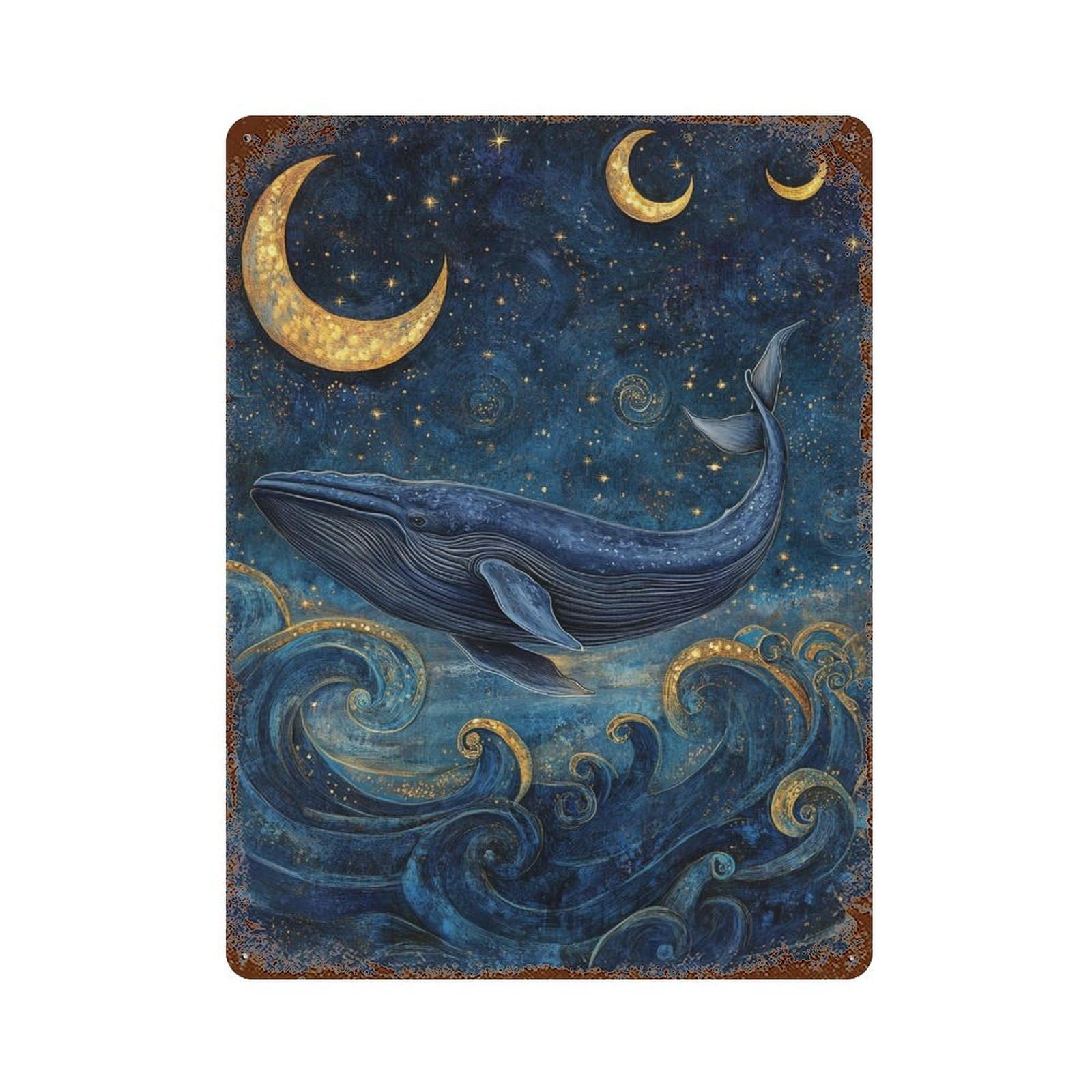 Whale Dreams in Moonlight Retro Metal Sign 15.7"x11.8", Shabby Chic Decor for Bistro, Counter And Cafe Decor