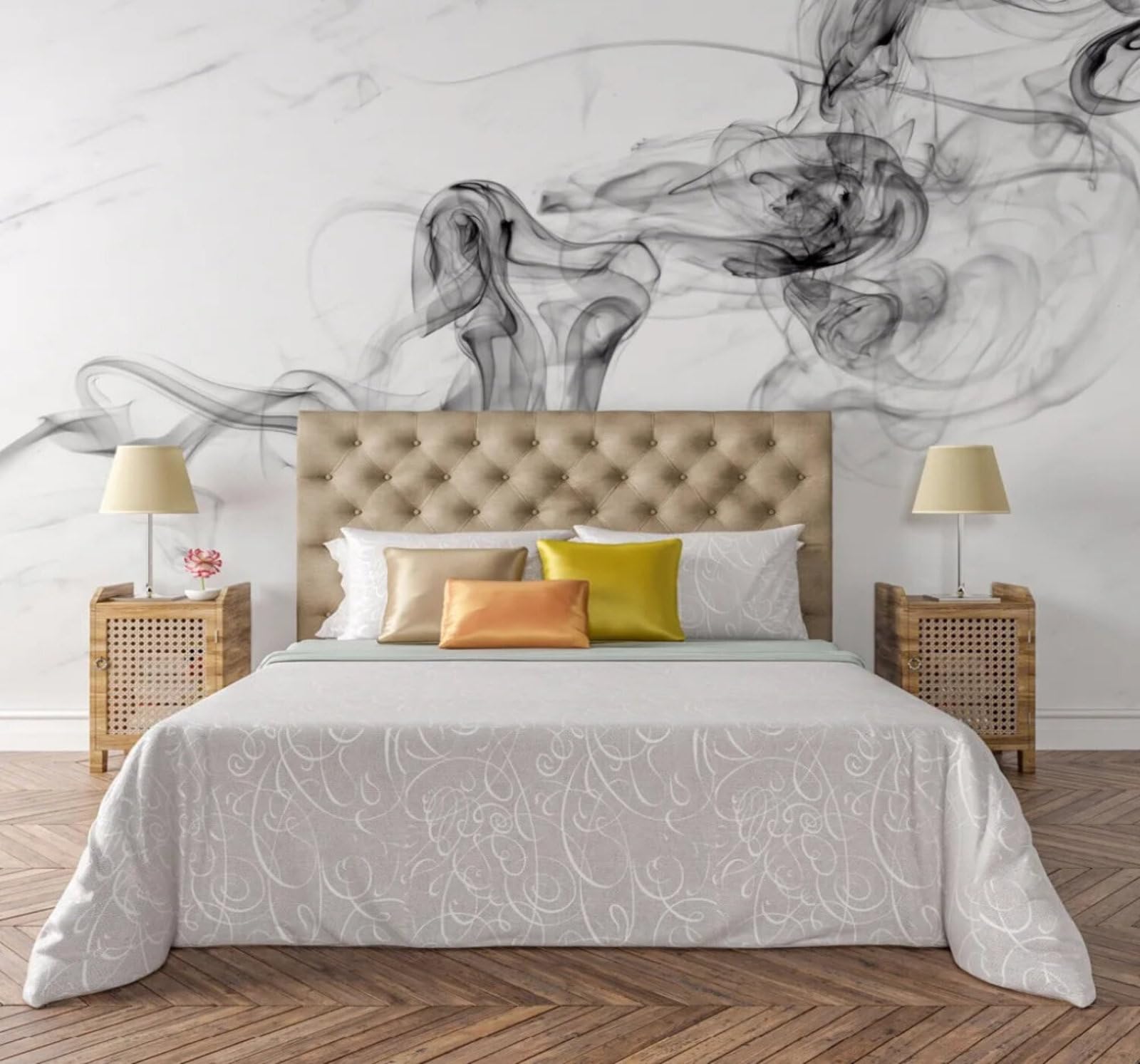 Wallpaper-3D-Xlm 200Cm×140Cm(B×H) Abstract Black Smoky Art Marble Effect 3D Wallpaper Easy Install Feature Office Living Room Sofa Bedroom Tv Background Wall Decoration-200Cm×140Cm