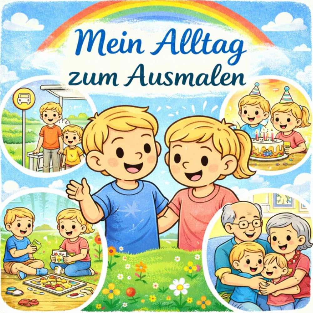 Mein Alltag zum Ausmalen: Ein fröhliches Malbuch mit über 30 Alltagsszenen für Kinder- Kreativer Malspaß mit Schule, Familie & Freizeit