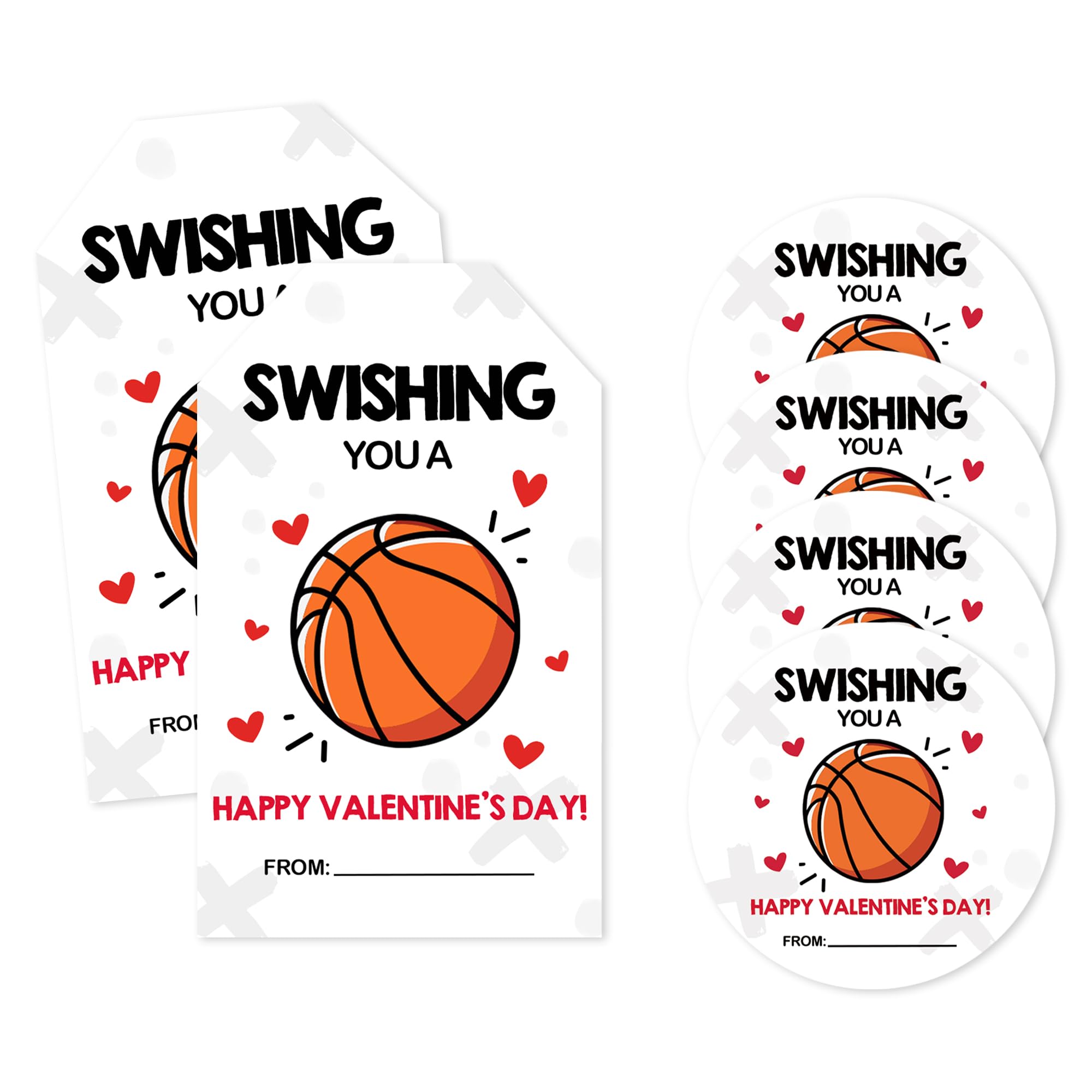 Photo 1 of 40 Pcs All Star Valentine's Day Labels Stickers- Swishing You A Basketball - Teens Valentines Gift Tags Envelopes Cards Decoration for Family Couple Friends - Valentines Party Favors Supplies - A04