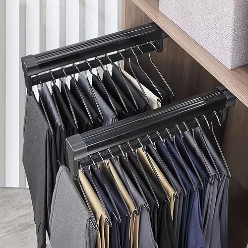 Miniatura 2 de Barra de valet extraíble para armario, color negro, colgador extensible para colgar ropa, pantalones, barra de riel deslizante de doble bola,
