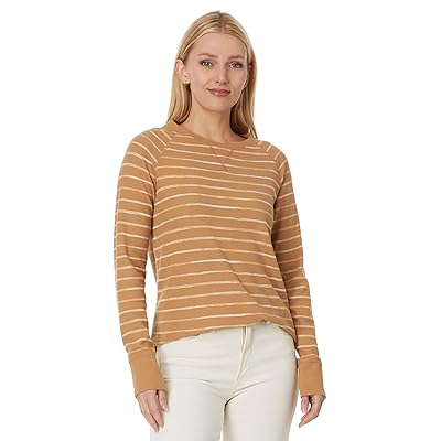 L.L.Bean Unshrinkable Mini Waffle T Shirts Long Sleeve Crew Neck Stripe Women