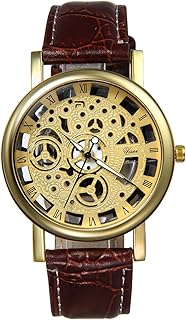 Orologio Quarzo da Polso Uomo con Cinturino Poliuretano Quadrante Numeri Romani Traforato Impermeabile Marrone