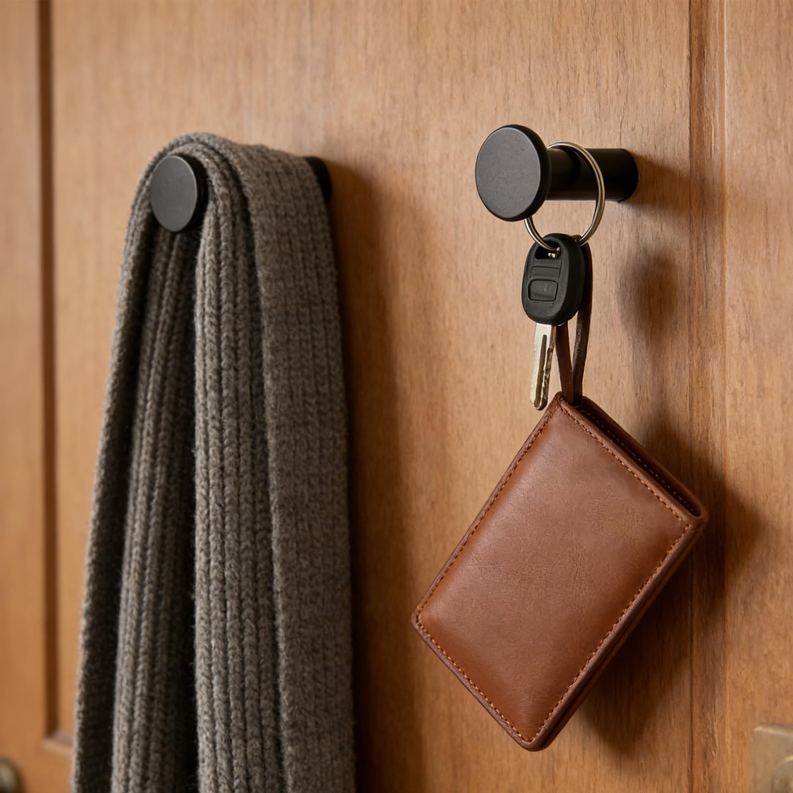 Set di 6 ganci da parete neri a testa tonda monoforo, appendiabiti da parete con viti e tasselli a doppia rete, robusti ganci per cucina, bagno, soggiorno e deposito a parete