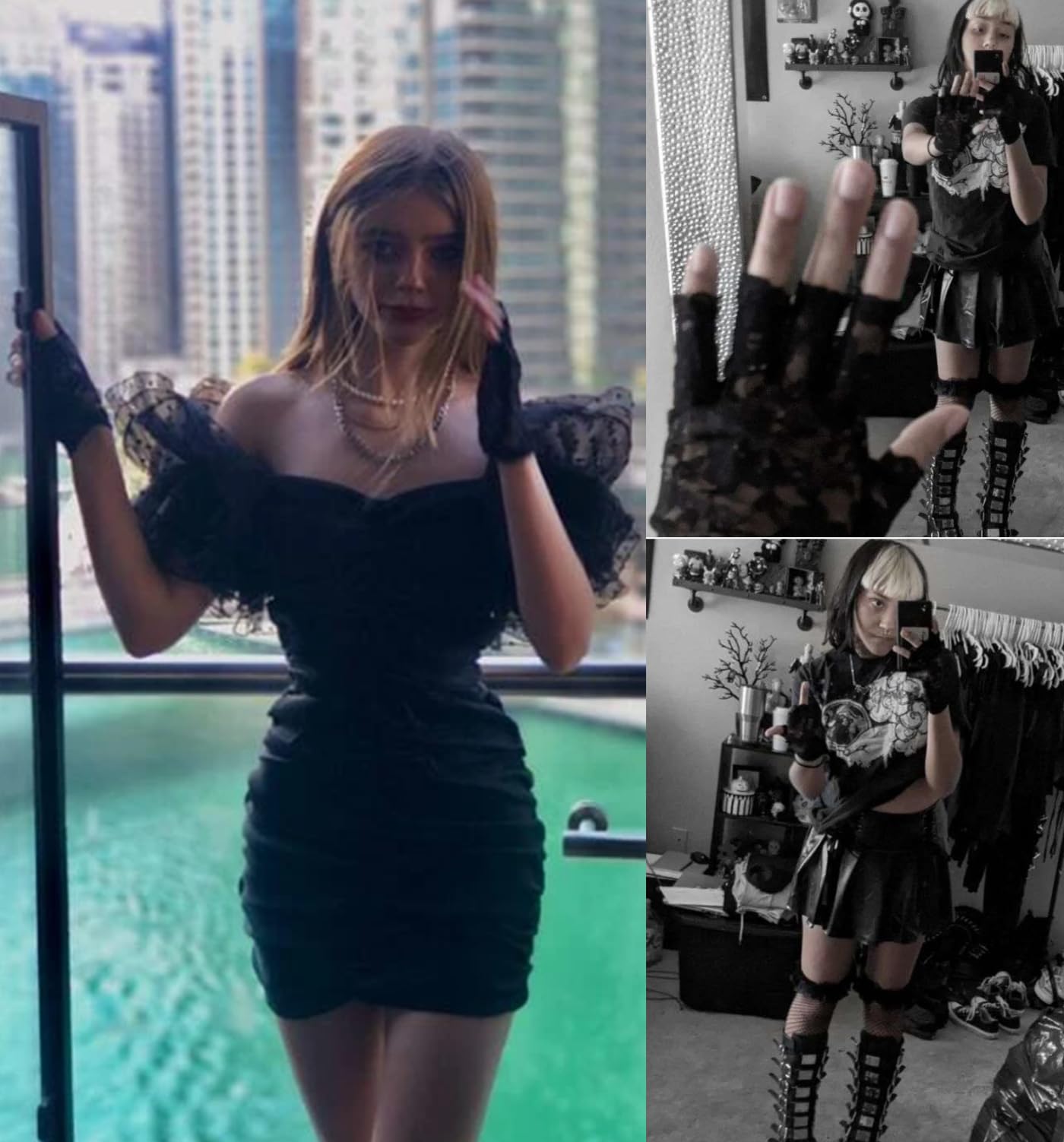 Amazleer Short Floral Lace Fingerless Gloves Costume Bridal Gloves for Women, Wedding, Opera, Tea Party (Black, onesize)