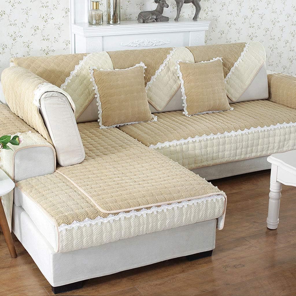 HC&WT Non-Slip Thicken Sofa Cover for Living Room, 1 Piece Plush Slipcover with Lace Quilted Furniture Sofa Protector Four Seasons Universal Couch Cover (B,90x240cm(35x94inch))