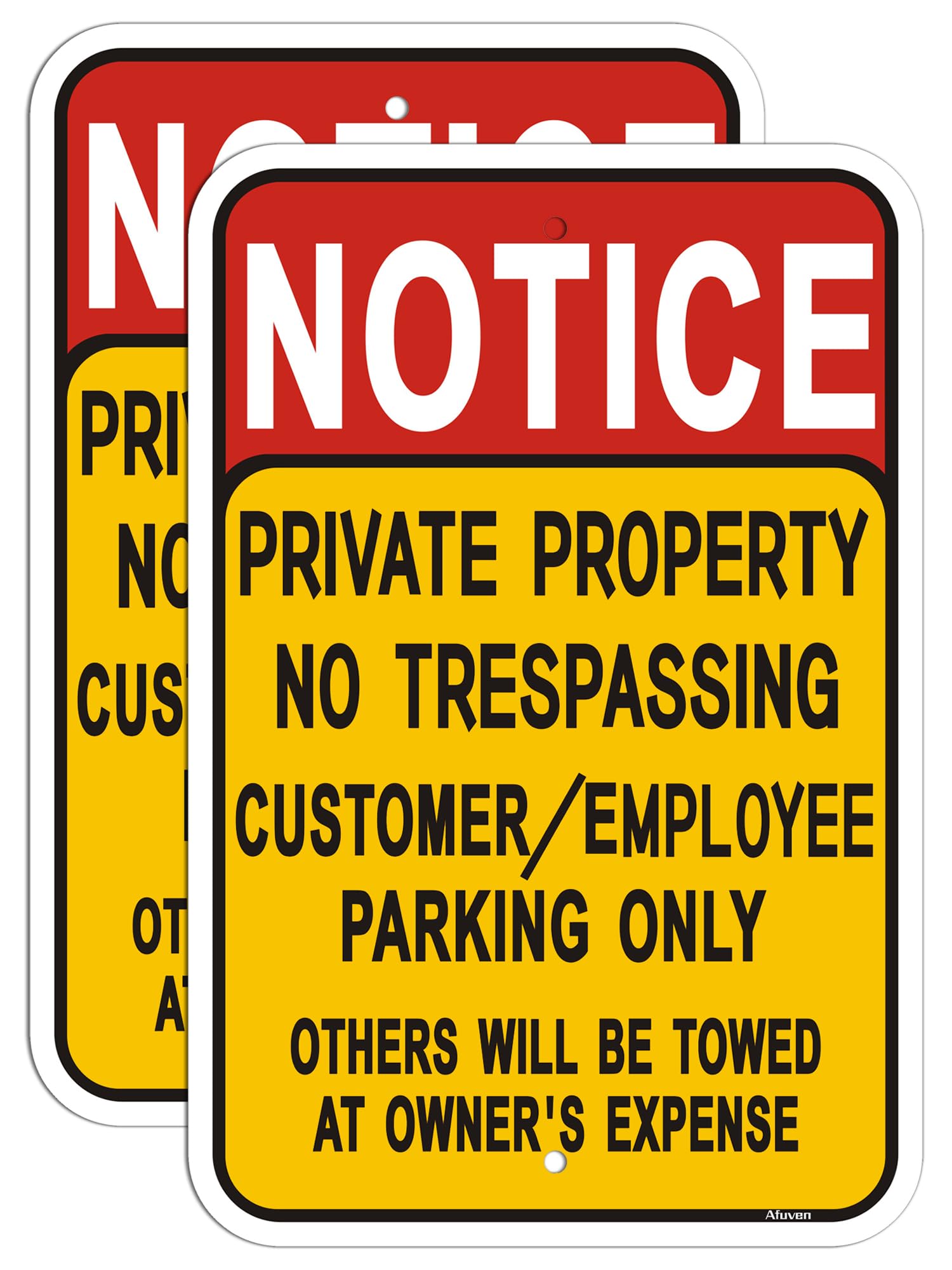 Lot de 2 panneaux « Notice Private Property No Trespassing Customer/Employee Parking Only » - 45,7 x 30,5 cm - Panneaux de stationnement des employés - Panneaux de propriété privée - Aluminium