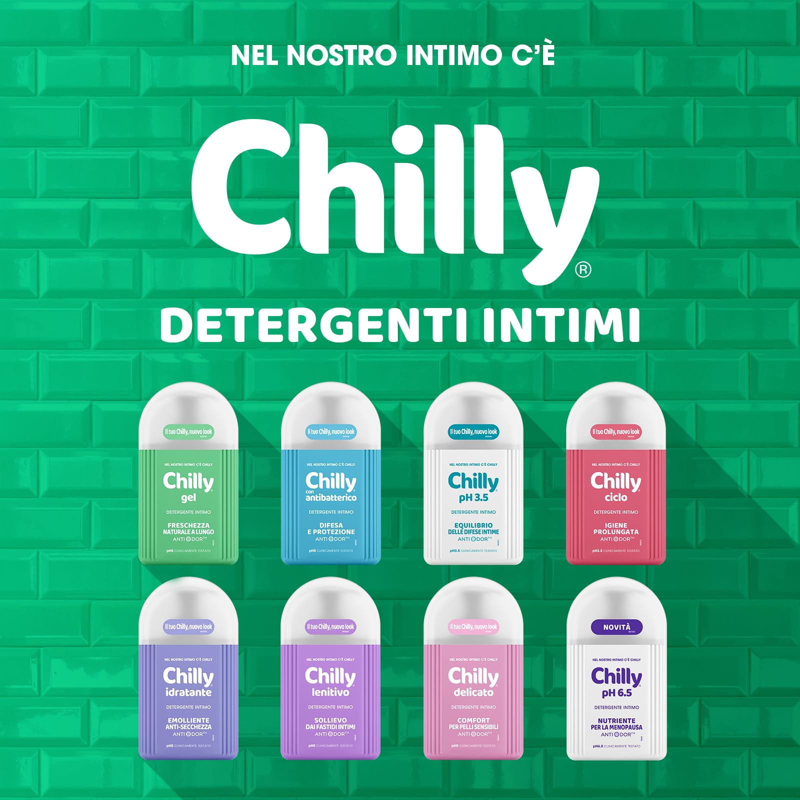 Chilly, Detergente Intimo Lenitivo, Sollievo dai piccoli fastidi intimi, con Anti-Odor, Per L'Igiene Intima, con Bisabololo dalle proprietà Dermocalmanti, pH 5, Clinicamente Testato, 4 Pezzi da 300 ml