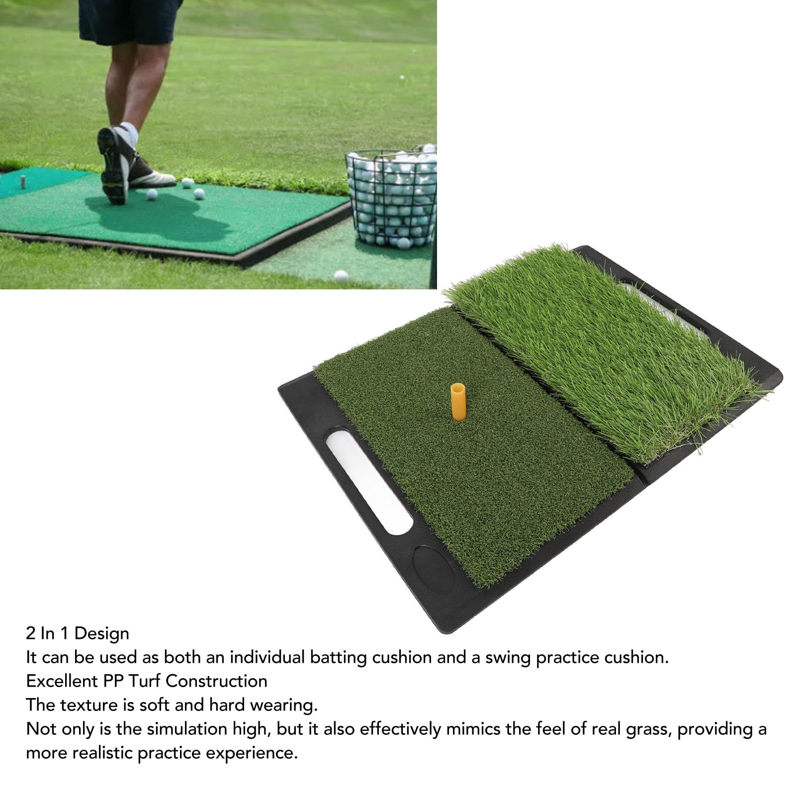 Golf Hitting Mat, PP Turf Golf Practice Mat with Rubber Tee and 4pcs Balls, Portable Golf Training Mat for Indoor Outdoor Swing and Chipping Practice in Backyard, Garage, Basement