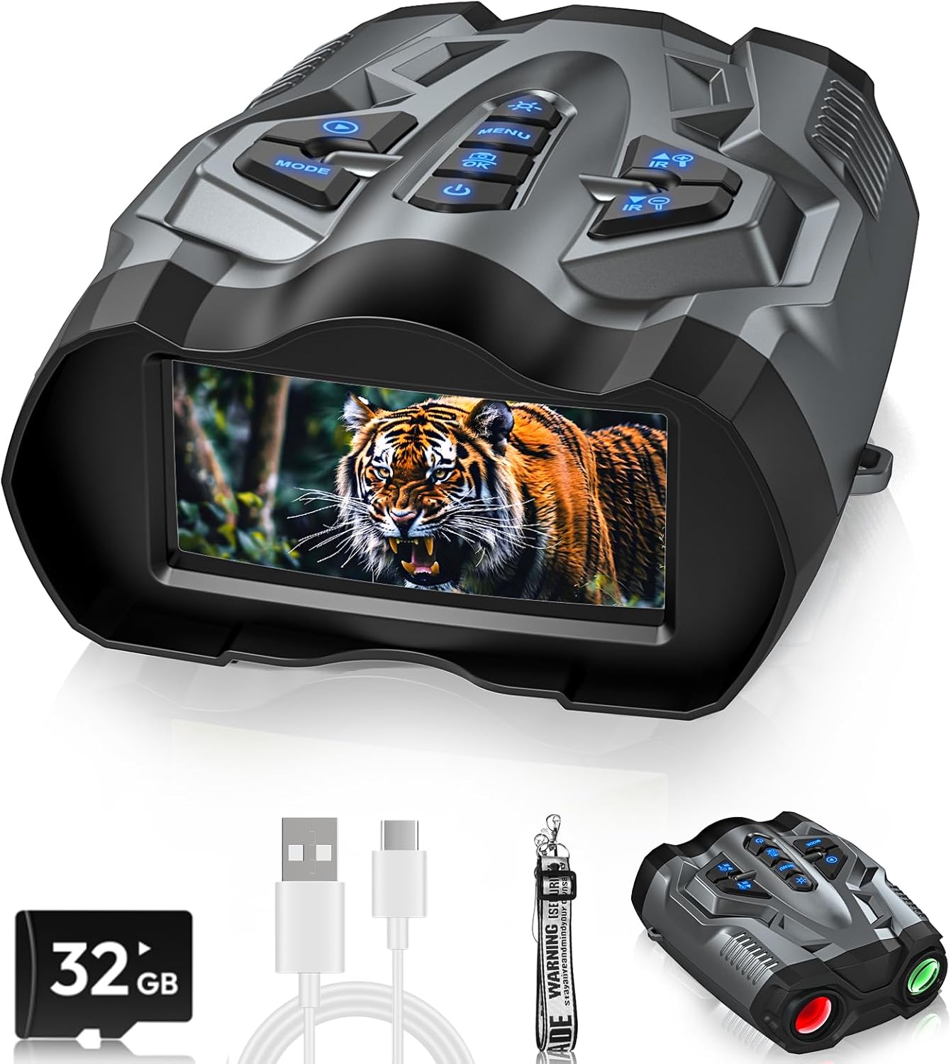 4K Night Vision Goggles, Upgrade Night Vision Binoculars with 5000mAh Battery Rechargeable Battery - 16X Digital NightVision 9 Gear Infrared with 32GB TF Card, 3.5" HD Binoculars Gift for Men, Dad