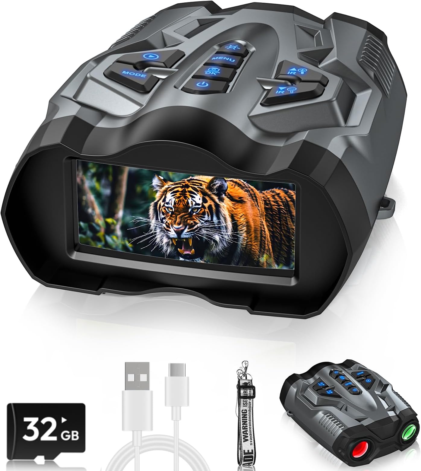 4K Night Vision Goggles,BUSHBINOC Night Vision Binoculars for Adults,10X Digital NightVision, 9 Gear Infrared with 32GB TF Card,4000mAh Battery, 3.5" HD Screen Binoculars gray