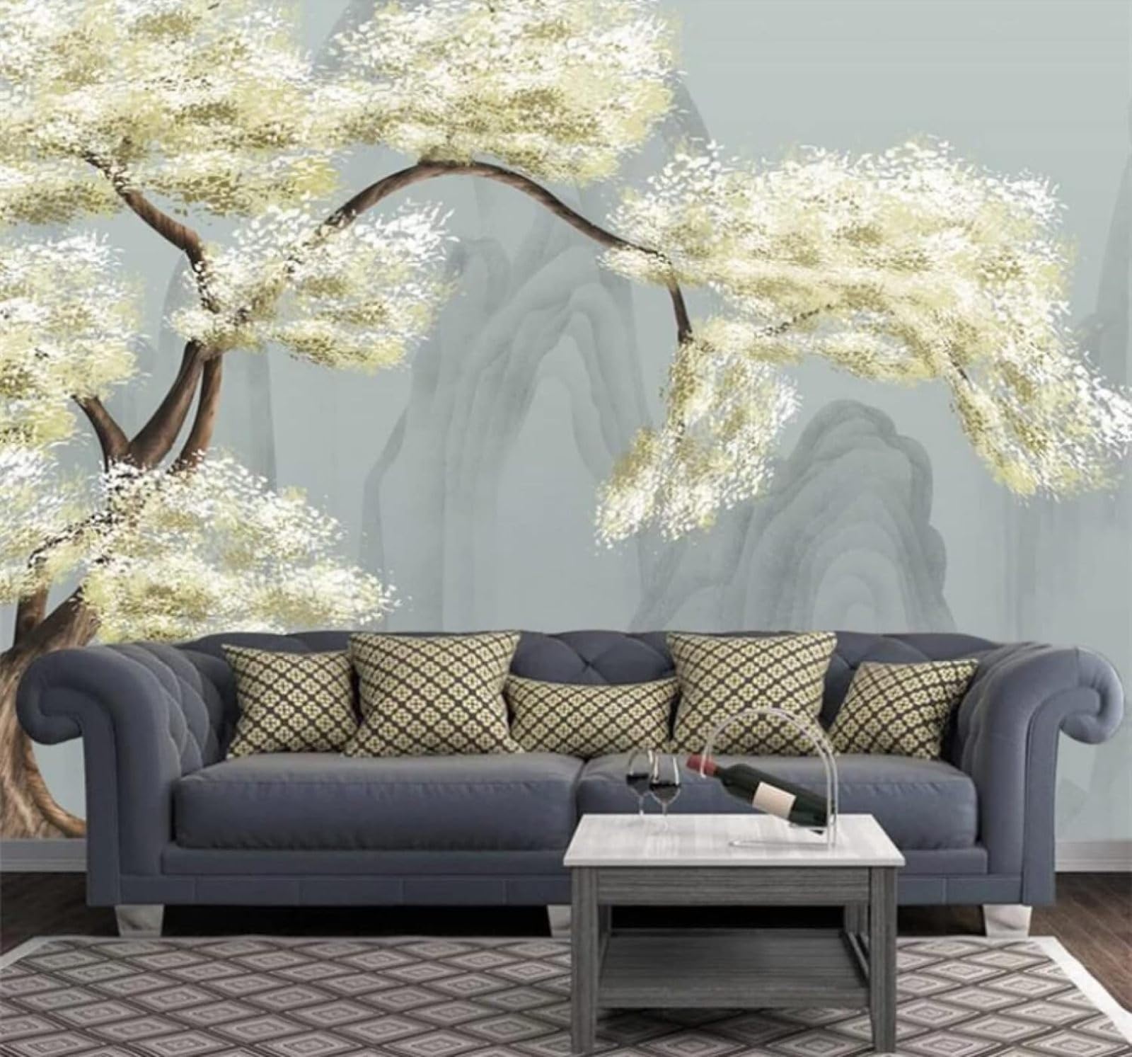 XLMING Fresh Hand Drawn Green Trees Landscape 3D Wallpaper Luxury Home Dining Decor Paste Sofa Living Room The Wall for Bedroom Mural-250cm×170cm