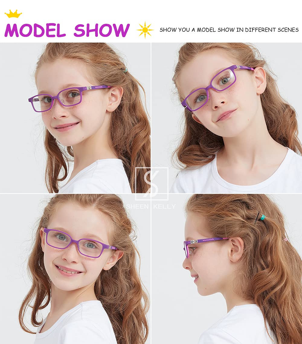 360 ° Hinges TR90 Lunettes d'ordinateur pour enfants: Lunettes anti-lumière bleue pour filles. Lunettes de protection contre les radiations anti-éblouissement, anti-UV et ordinateur / TV / tablette