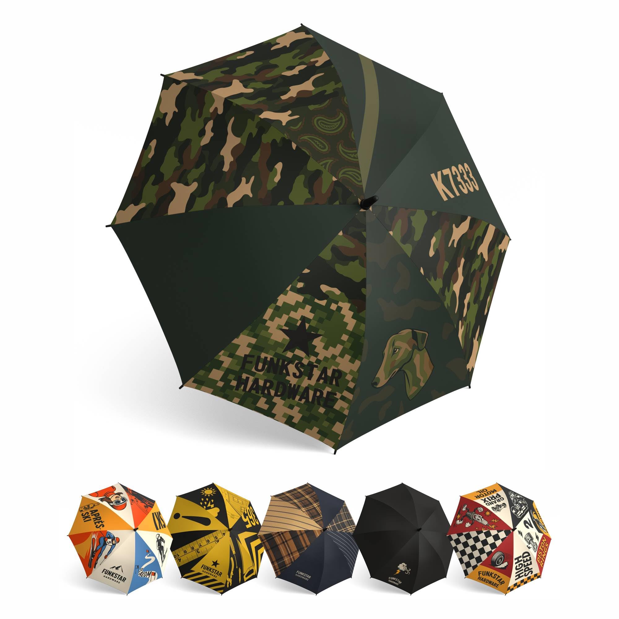 Funkstar Hardware Men's Camofunk Classic Stick Umbrella | Design | 115Cm Windproof Fiberglass | Auto Open | Waterproof | Large Canopy | Novelty Gift For And Wo