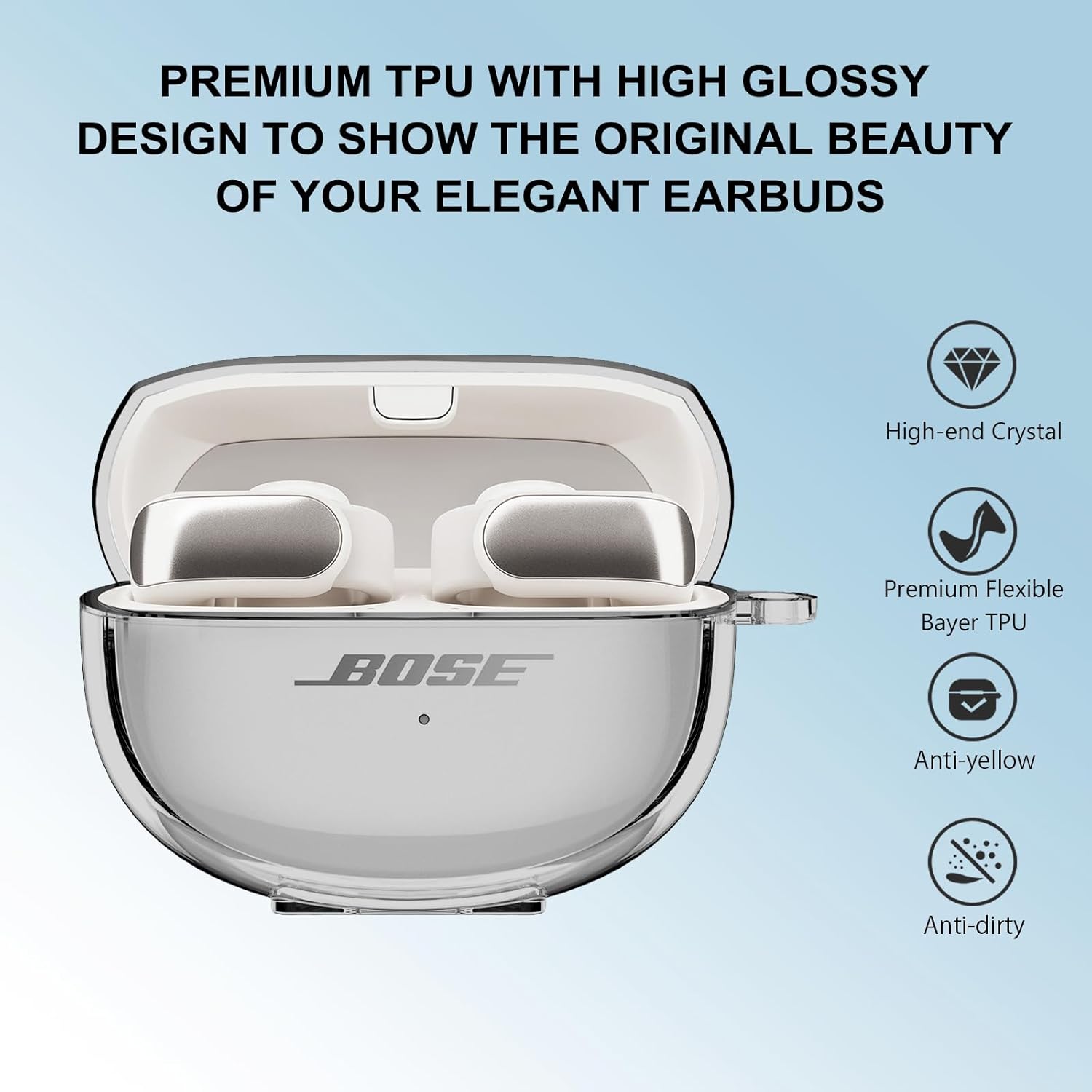 for Bose Ultra Open Earbuds Case Clear 2024,Full Protective Shockproof Soft Transparent TPU Cover for Bose Open Ear Wireless Earbud Headphone Accessories with Carabiner and Cleaning Pen-Black - Image 3