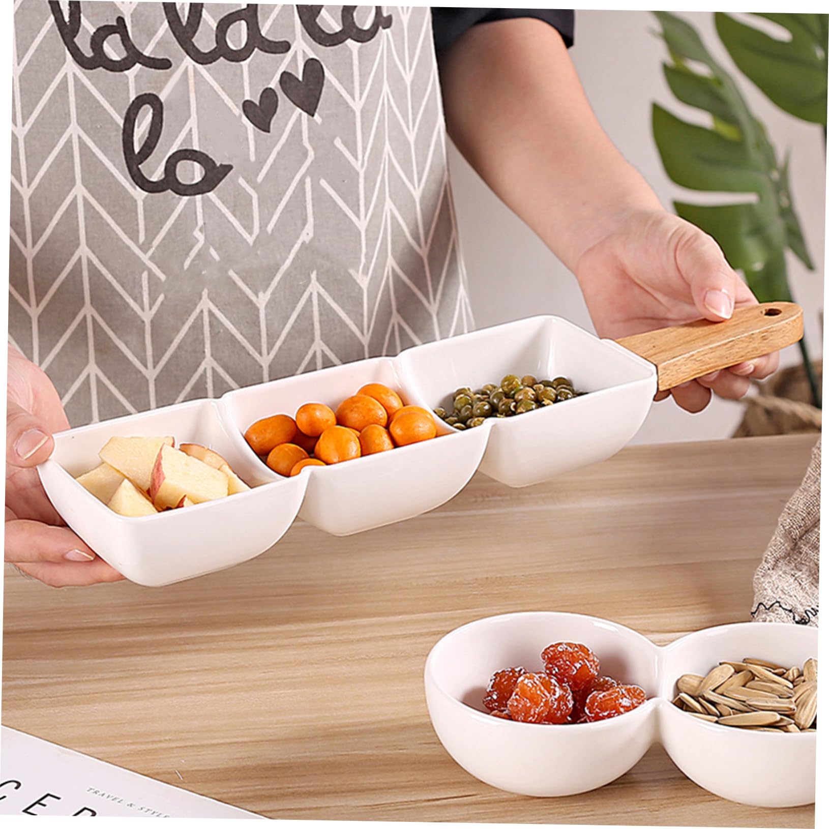 Alipis 2 piezas Tazón de Cerámica Asa y Compartimentos para Aperitivos Ensaladas y Condimentos para Decorar la Mesa y Servir Snacks