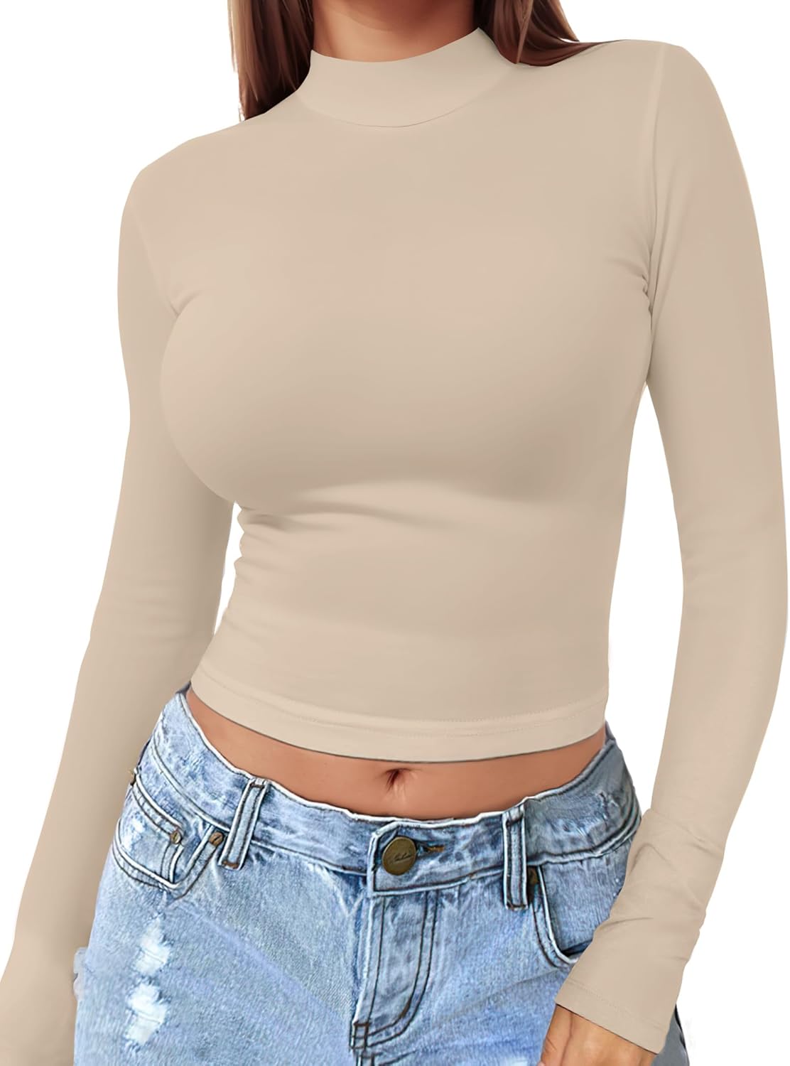 Womens Long Sleeve Crop Top Mock Turtleneck Sexy Jamaica Ubuy