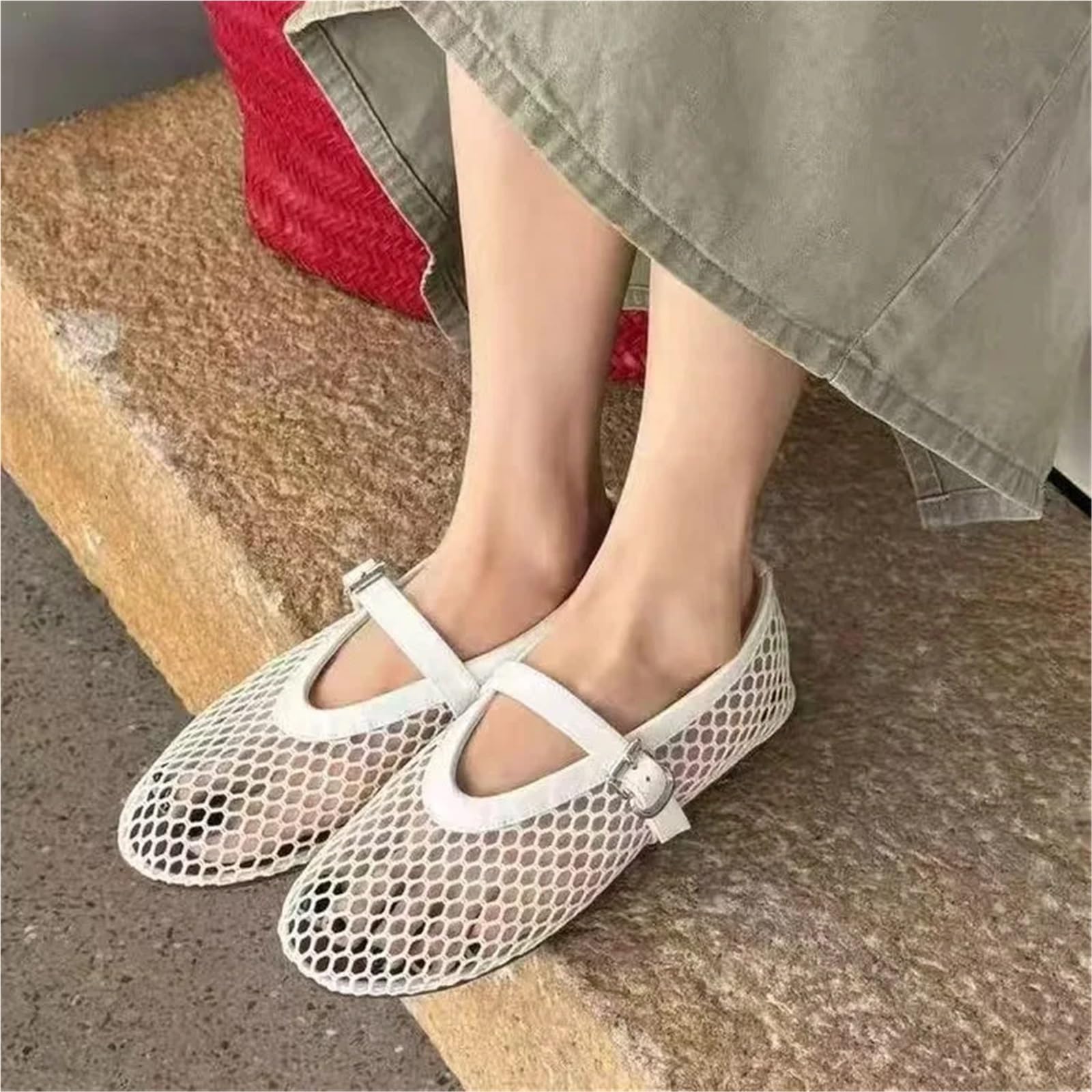 Ballerinas Damenschuhe Aushöhlen Atmungsaktives Mesh Flache Sohle Sandalen Sommer Cool Niedriger Absatz Für Damen