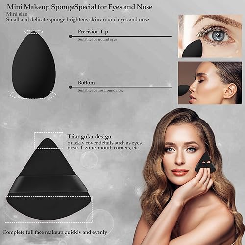 Miniatura 5 de Juego de 14 esponjas de maquillaje, licuadora de esponjas de belleza con 4 esponjas de polvo y 4 mini esponjas de maquillaje para líquido, base,