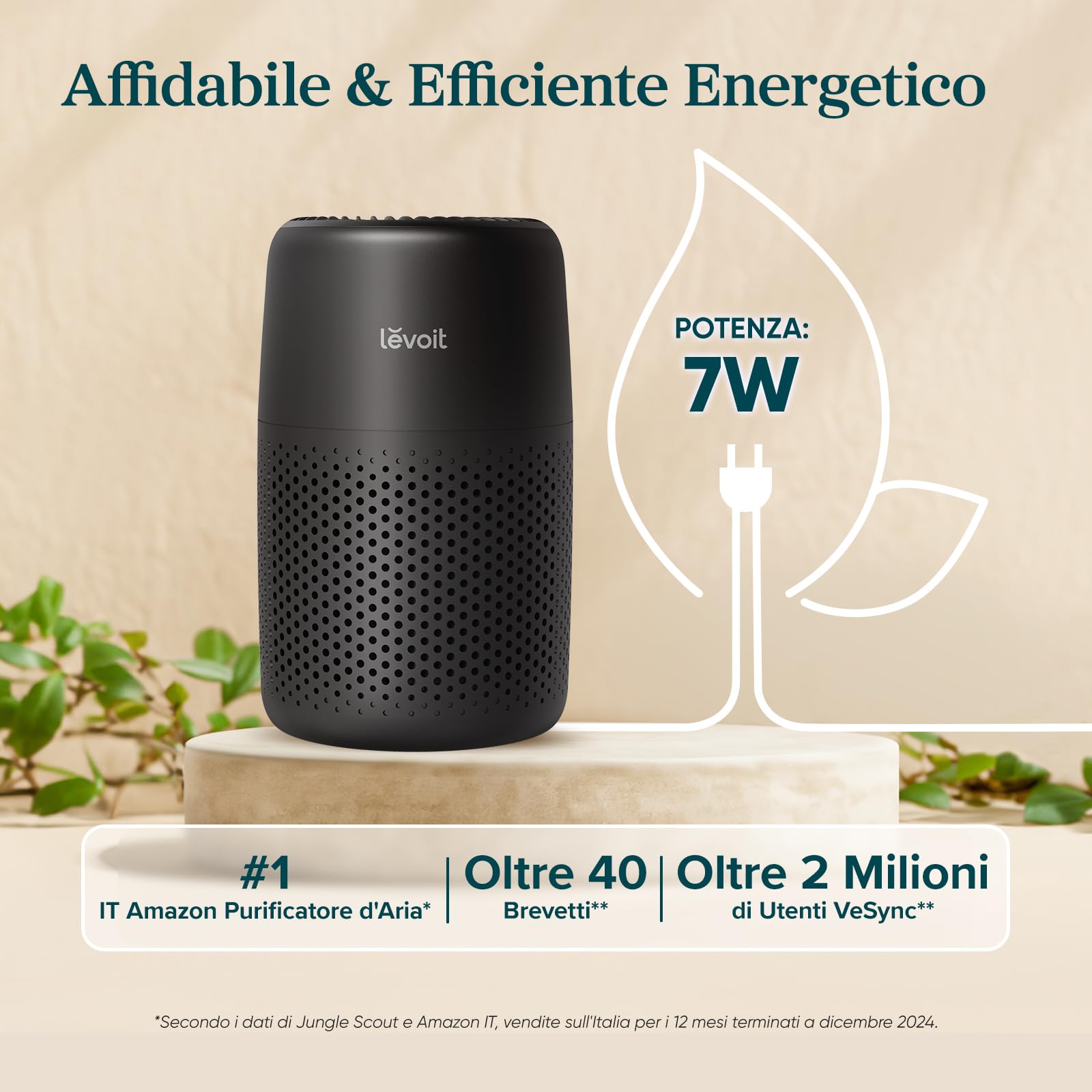 Levoit Purificatore d'Aria con Filtro HEPA, 7 Watt, per Cameretta, Nero — immagine 7 di 11