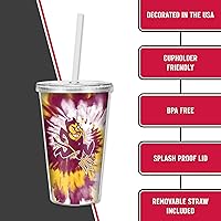 Vista 6 de Rico Industries NCAA Sports Team - Vaso transparente de 16 onzas con pajilla, vaso de viaje del color del equipo para fanáticos de los deportes