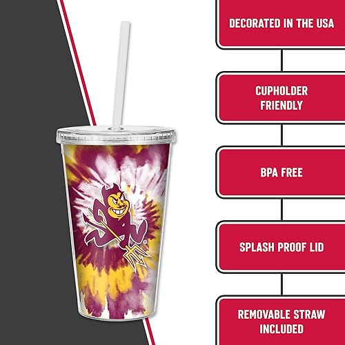 Miniatura 6 de Rico Industries NCAA Sports Team - Vaso transparente de 16 onzas con pajilla, vaso de viaje del color del equipo para fanáticos de los deportes,