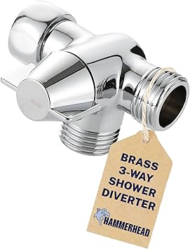 HammerHead Showers Solid Metal 3 Way Shower Diverter Valve - Shower Arm Diverter Connects Fixed and Hand Held to Shower Arm - Shower Diverter for Dual Shower Head - Shower Splitter 2 Way - Chrome