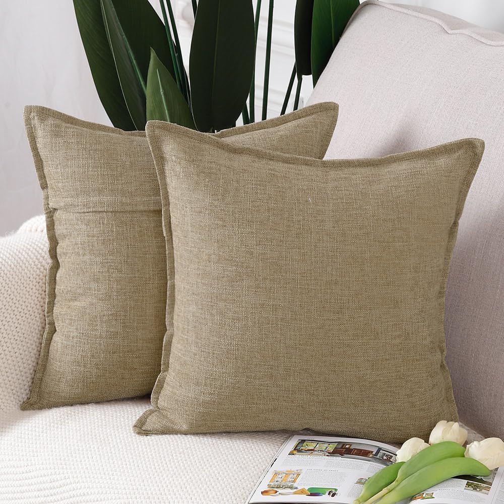 MADIZZ Set of 2 Linen Throw Pillow Covers 22x22 Inch Taupe
