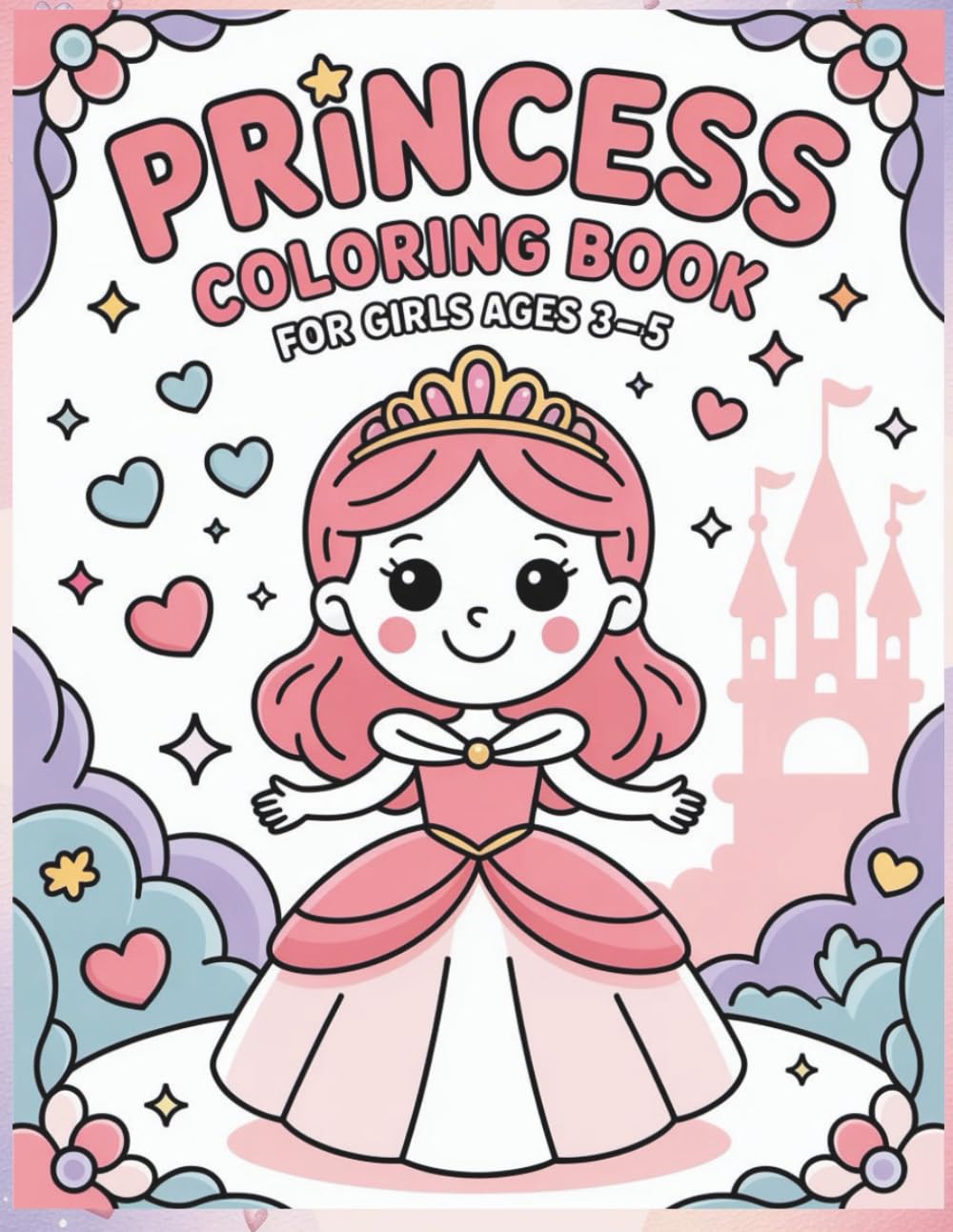 Princess Coloring Book for Girls Ages 3–5: 50 Cute & Easy Princess Coloring Pages with Big Shapes for Toddlers and Preschoolers