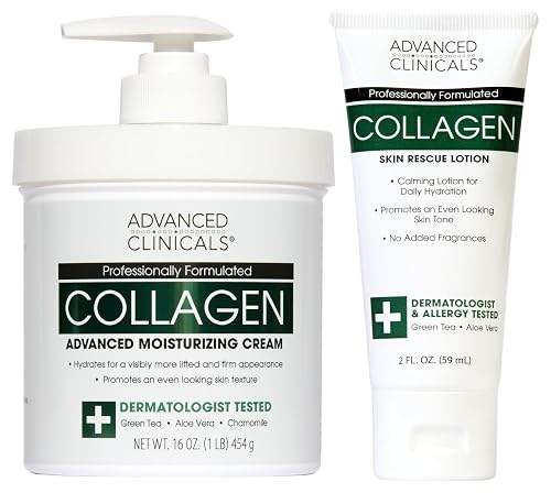 Advanced Clinicals Collagen Cream Body Lotion & Face Moisturizer 16Oz + Travel Size