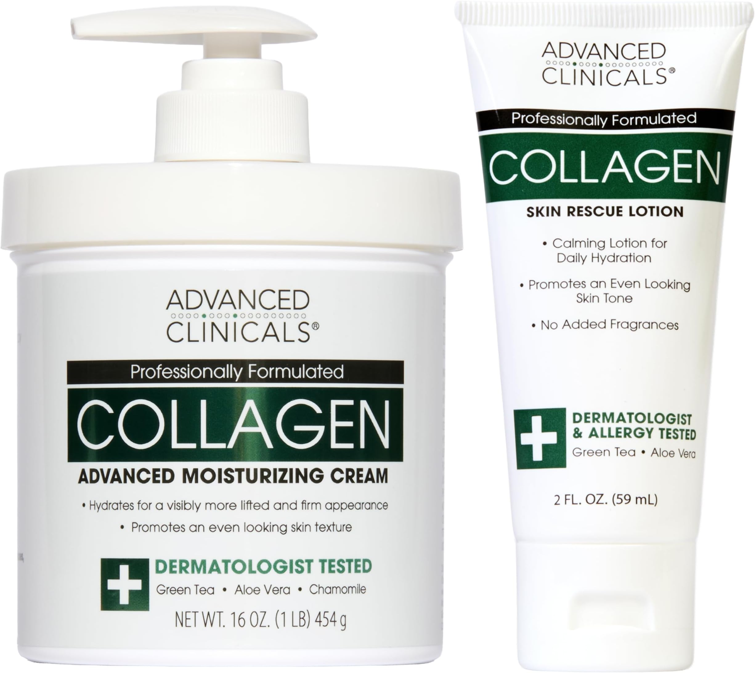 Advanced Clinicals Collagen Cream Body Lotion & Face Moisturizer | Skincare Anti Aging Collagen Lotion For Women, Men, Hand, & Neck Improves Look Of Crepe Skin & Uneven Dry Skin, 16Oz + Travel Size