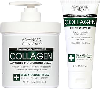 Advanced Clinicals Loción corporal y hidratante facial con vitamina E | Loción de colágeno para el cuidado de la piel para mujeres, hombres, manos y cuello mejora el aspecto de la piel crepé y piel